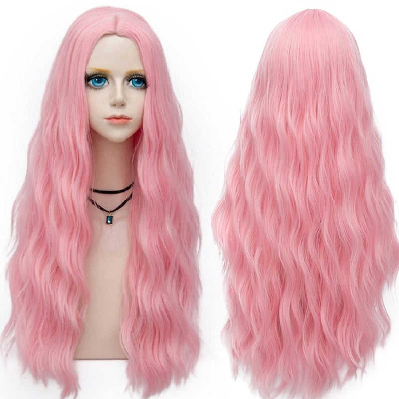 Probeauty Long Pink Wig Light Pink Wigs for Women Synthetic Heat Resistant Curly Wave Cosplay Wig for Halloween Costume - Image 4